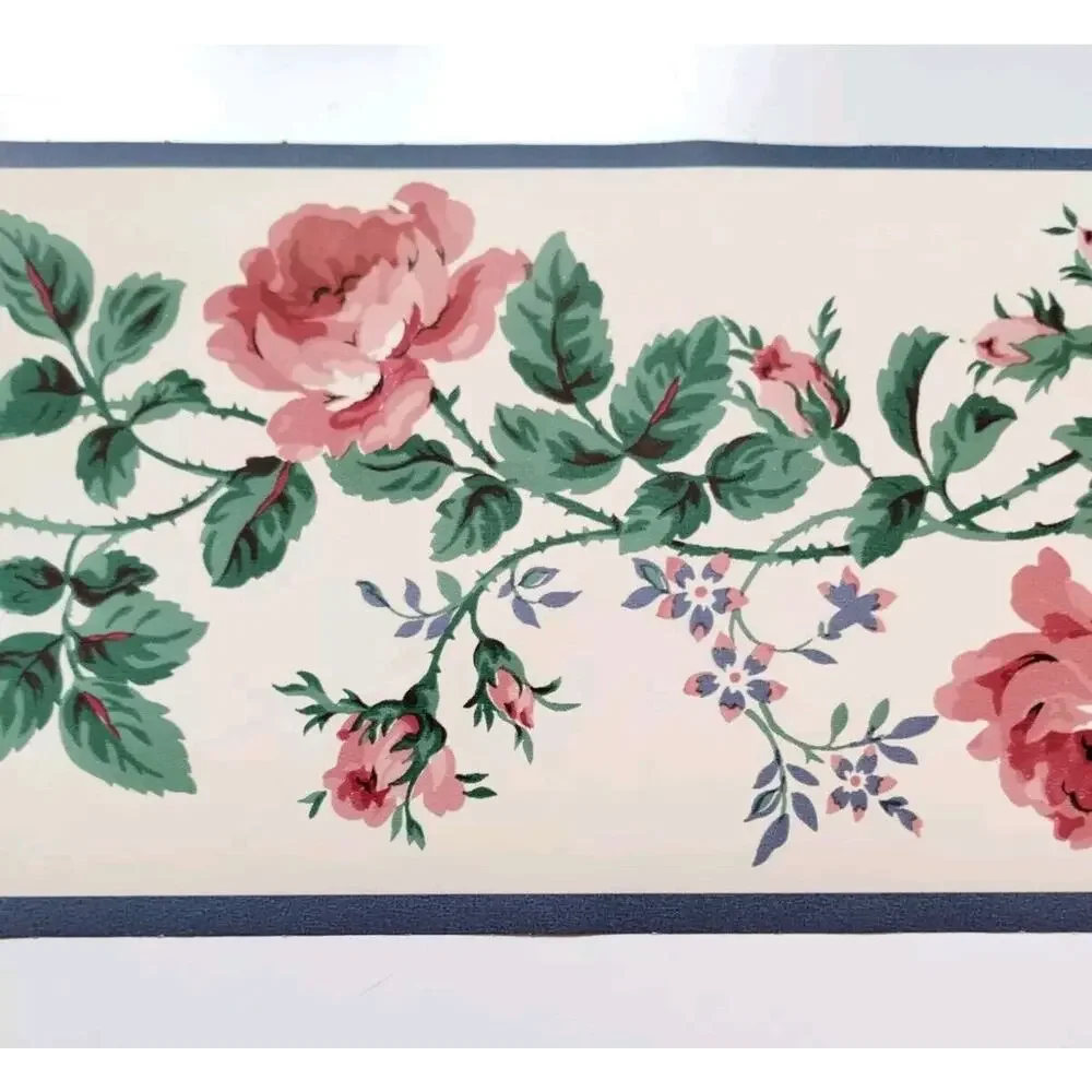 Chapters Wallcovering Pre-pasted Wall Border - Pink Blue Green Flowers - 5 yds